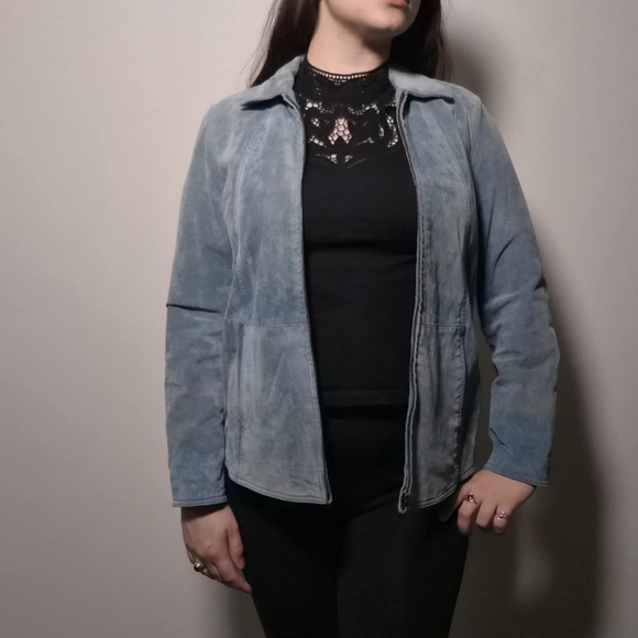 Coldwater Creek VTG Y2K Denim Blue 100% Seude Calf Leather Costal Cowgirl Jacket - Picture 5 of 15